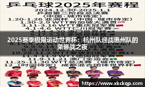 2025赛季极限运动世界杯：杭州队迎战惠州队的荣誉战之夜